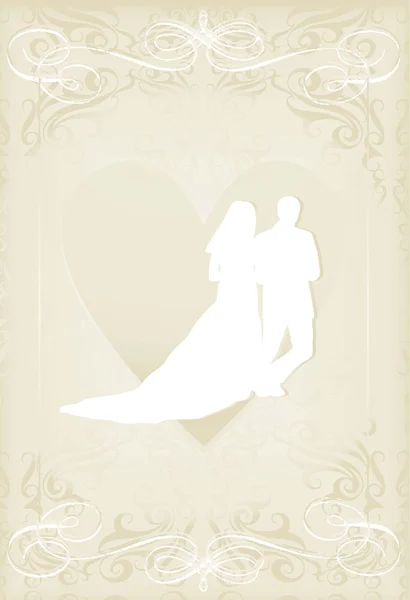 Carte de mariage avec homme et femme dans le ciel en plumes tombantes vecteur b — Image vectorielle