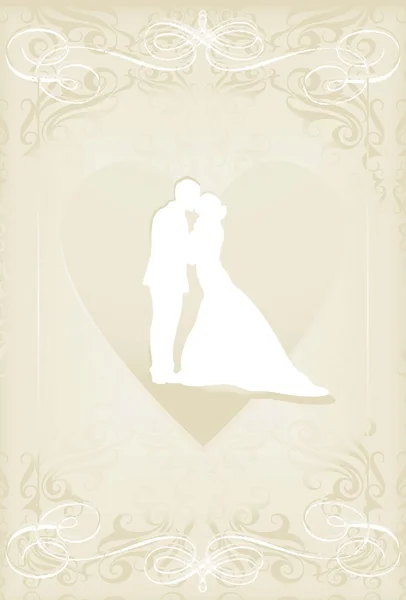 Hochzeitskarte mit Mann und Frau im Himmel aus fallenden Federn Vektor b — Stockvektor