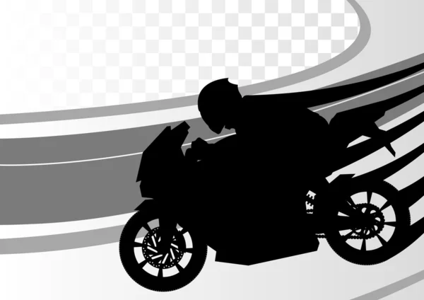 Zawodników motocykli sportowych motocykli sylwetki w krajobraz miasta drapacz chmur — Wektor stockowy