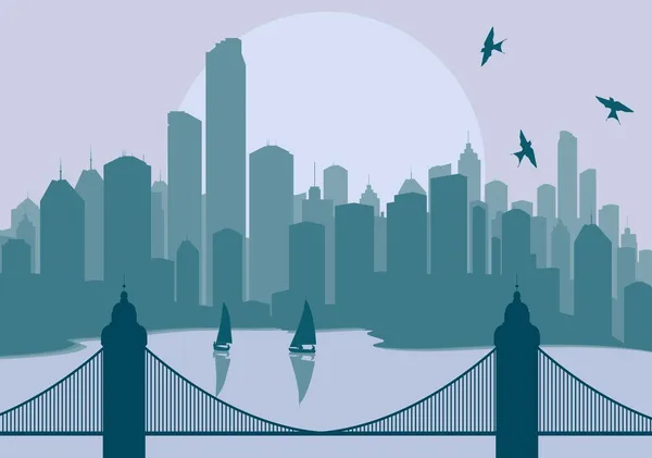 Panorama stad met de brug voor het vector achtergrond — Stockvector