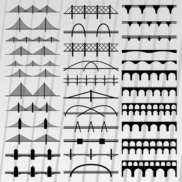 Köprü siluetleri çizimde koleksiyon arka plan vektör — Stok Vektör