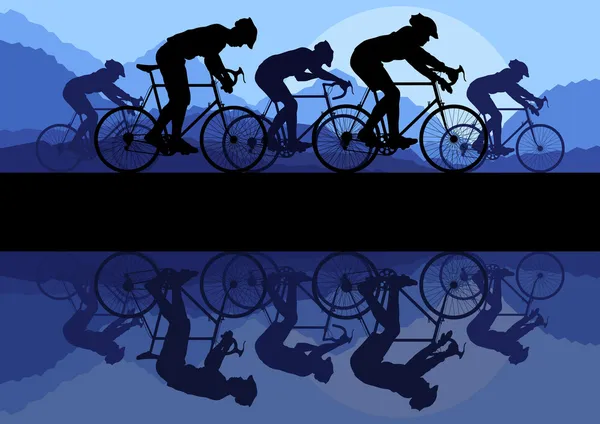 山地自行车自行车车手在野生自然景观背景 illustrati — 图库矢量图片