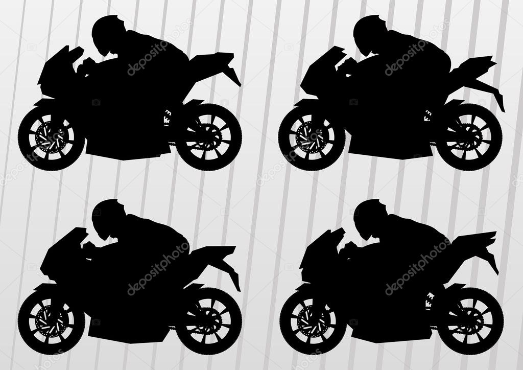 Sport motorbike riders and motorcycles silhouettes illustration collection