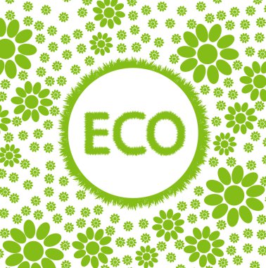 Green and clean ecology earth globe concept vector background with flowers around it clipart