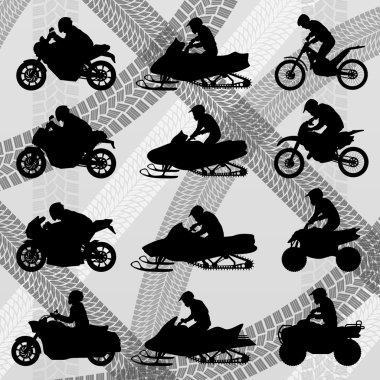 Motosiklet siluetleri çizimde koleksiyon arka plan vektör poster için