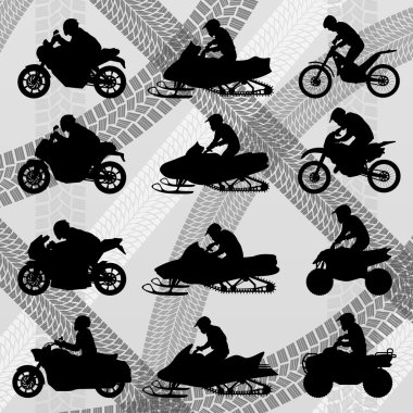 Motorcycles silhouettes illustration collection background vector for poster clipart