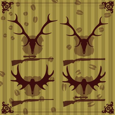 Deer and moose horns hunting trophy illustration collection background vector clipart