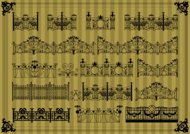 Vintage gate and street fence illustration collection background vector clipart