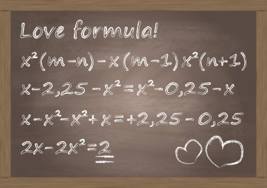 Math classroom chalkboard with cute love formula concept illustration background vector clipart