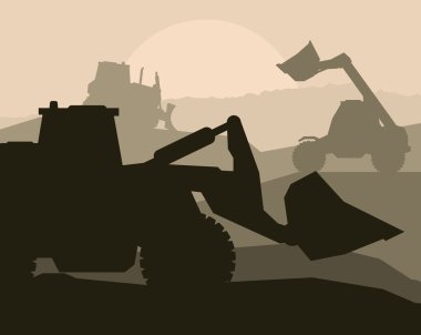 Construction machinery and bulding place vector background clipart