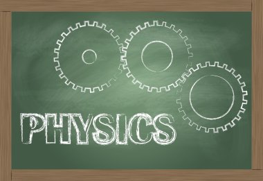 Physics vector background with gears on blackboard clipart