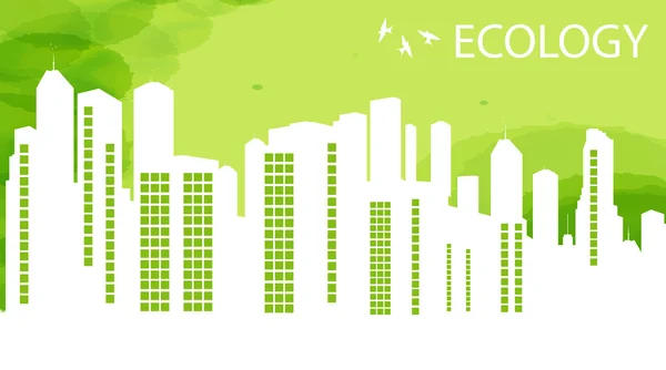 Ecología ciudad y elementos fondo vector concepto- energía alternativa solar y eólica — Archivo Imágenes Vectoriales