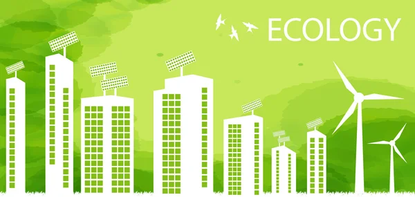 Ecología ciudad y elementos fondo vector concepto- energía alternativa solar y eólica — Archivo Imágenes Vectoriales