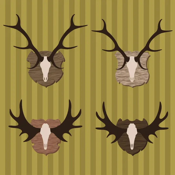 Herten en elanden hoorns jacht trofee illustratie collectie achtergrond vector — Stockvector
