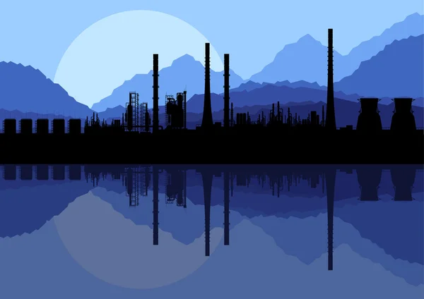 Industriale raffineria di petrolio fabbrica paesaggio illustrazione collezione sfondo vettore — Vettoriale Stock
