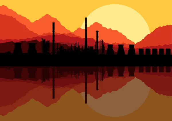Вектор ландшафтной иллюстрации промышленного нефтеперерабатывающего завода — стоковый вектор