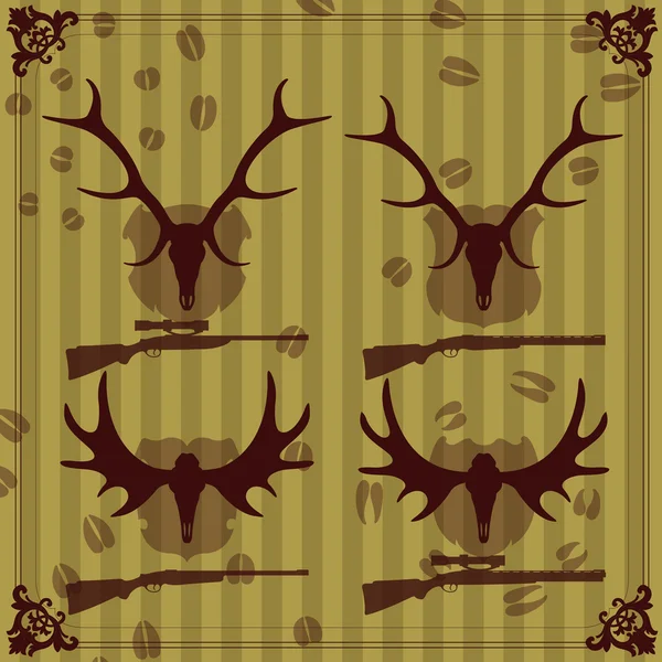 Deer and moose horns hunting trophy illustration collection background vector — Stock Vector