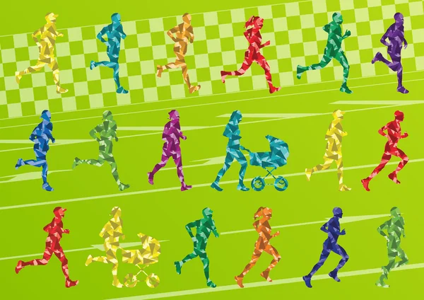 Сімейний марафон бігуни пейзажний фон ілюстрація вектор — стоковий вектор