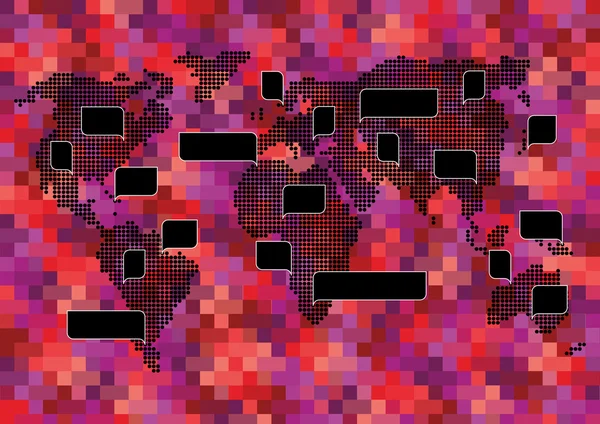 Mapa světa pletené mozaika s barevnými řeči bubliny obrázek pozadí vektor — Stockový vektor