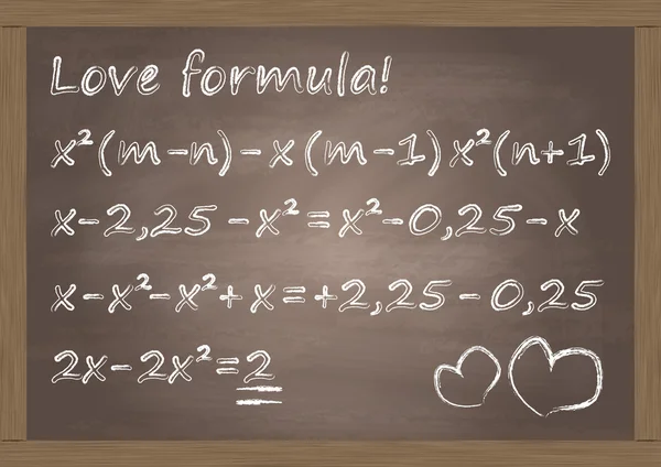 Matemáticas aula pizarra con lindo amor fórmula concepto ilustración fondo vector — Vector de stock