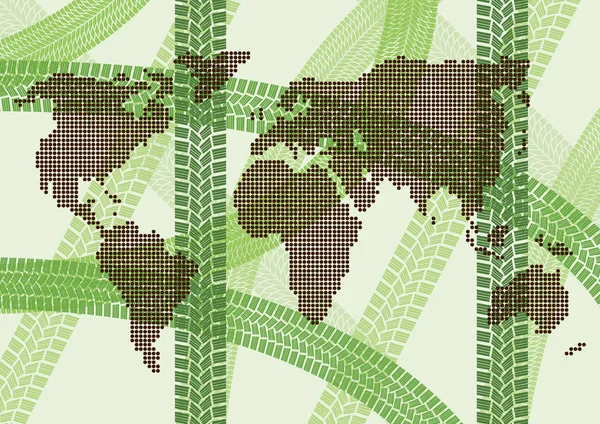 Ekoloji enerji lastik ayak izi dünya harita konsept illüstrasyon plan vektör — Stok Vektör