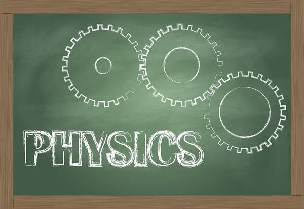 Physik-Vektor-Hintergrund mit Zahnrädern an der Tafel — Stockvektor