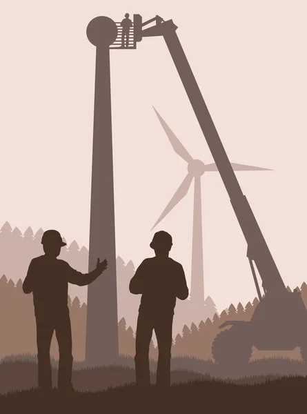 Baumaschinen bauen Windpark Vektor Hintergrund — Stockvektor