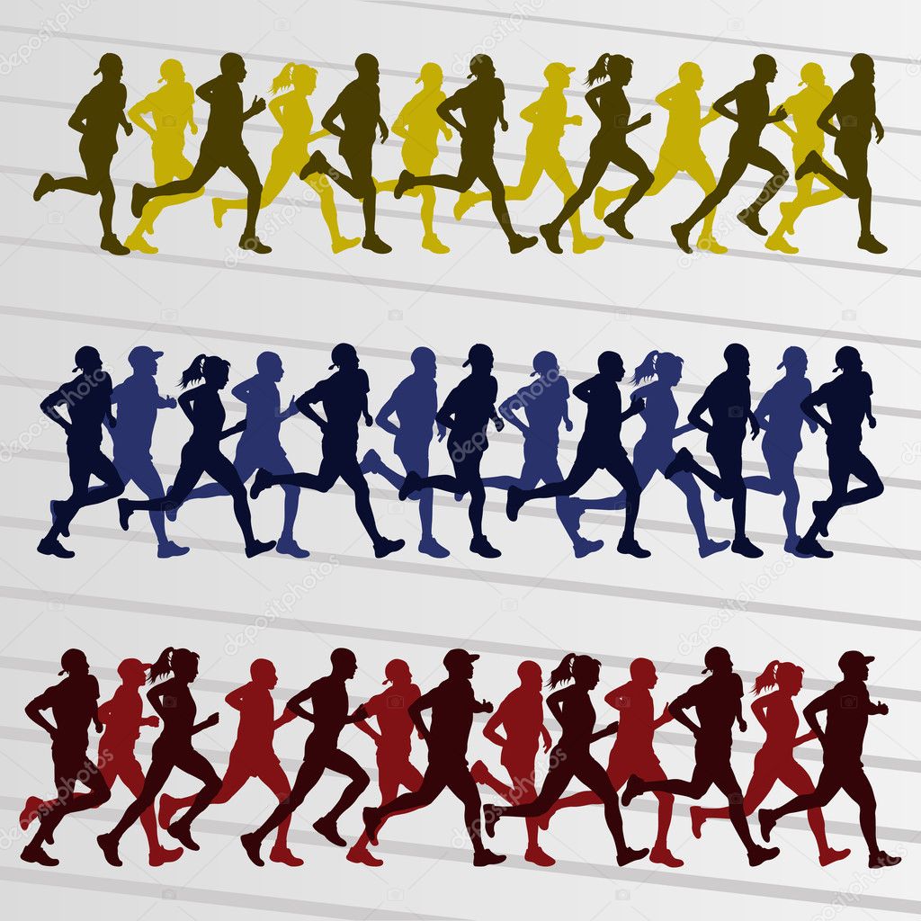 Family marathon runners landscape background illustration vector