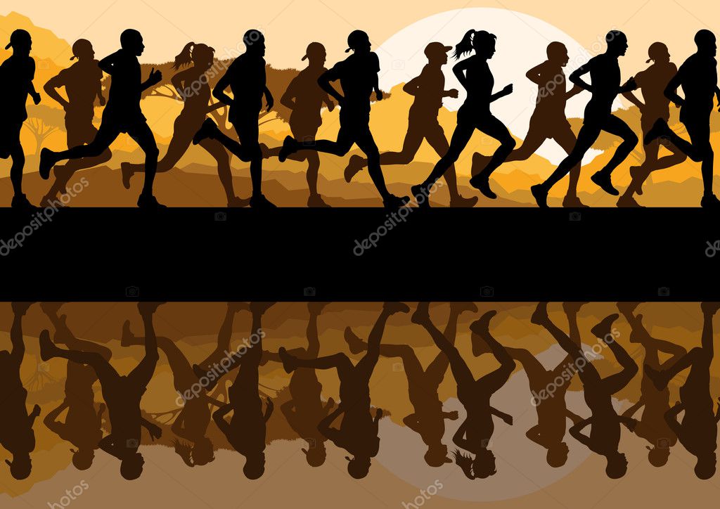 Marathon runners in wild nature background illustration vector Stock Vector Image ©k3studija #9708063