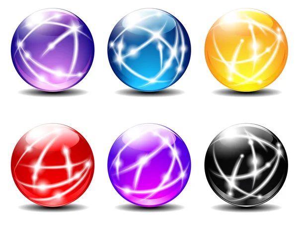 Seis esferas Ilustración bolas con líneas de comunicación — Vector de stock