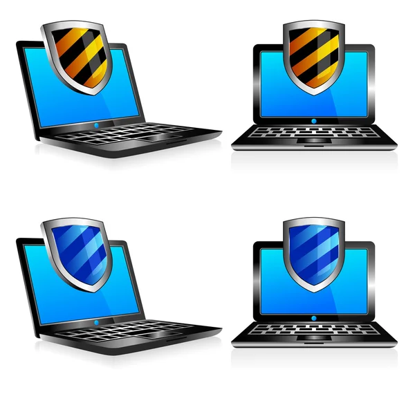 Escudo antivírus laptop 3D e 2D — Vetor de Stock