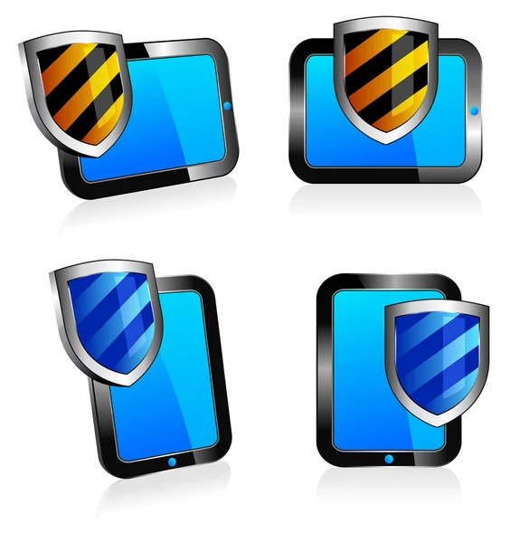 Shield antivirus Tablet 3D and 2D — Stock Vector