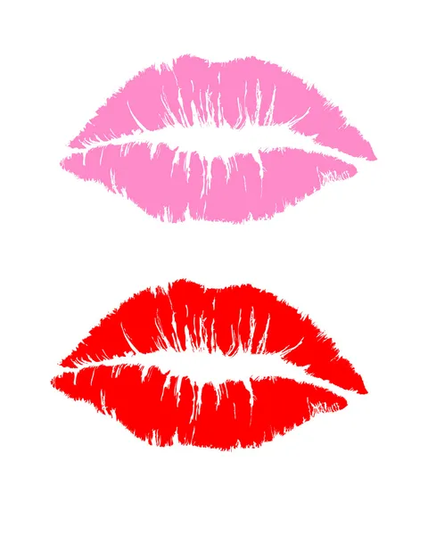 Beso de lápiz labial rojo y rosa — Vector de stock