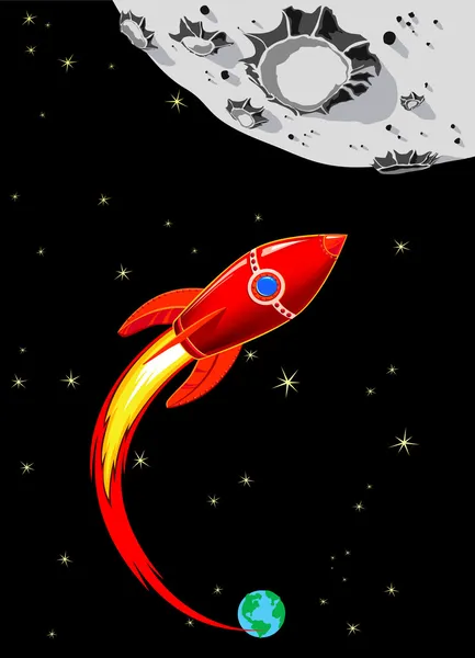 Retro raket ruimteschip naar de maan — Stockvector