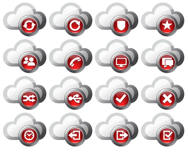 Conjunto de iconos de nube virtual 2 Rojo — Vector de stock