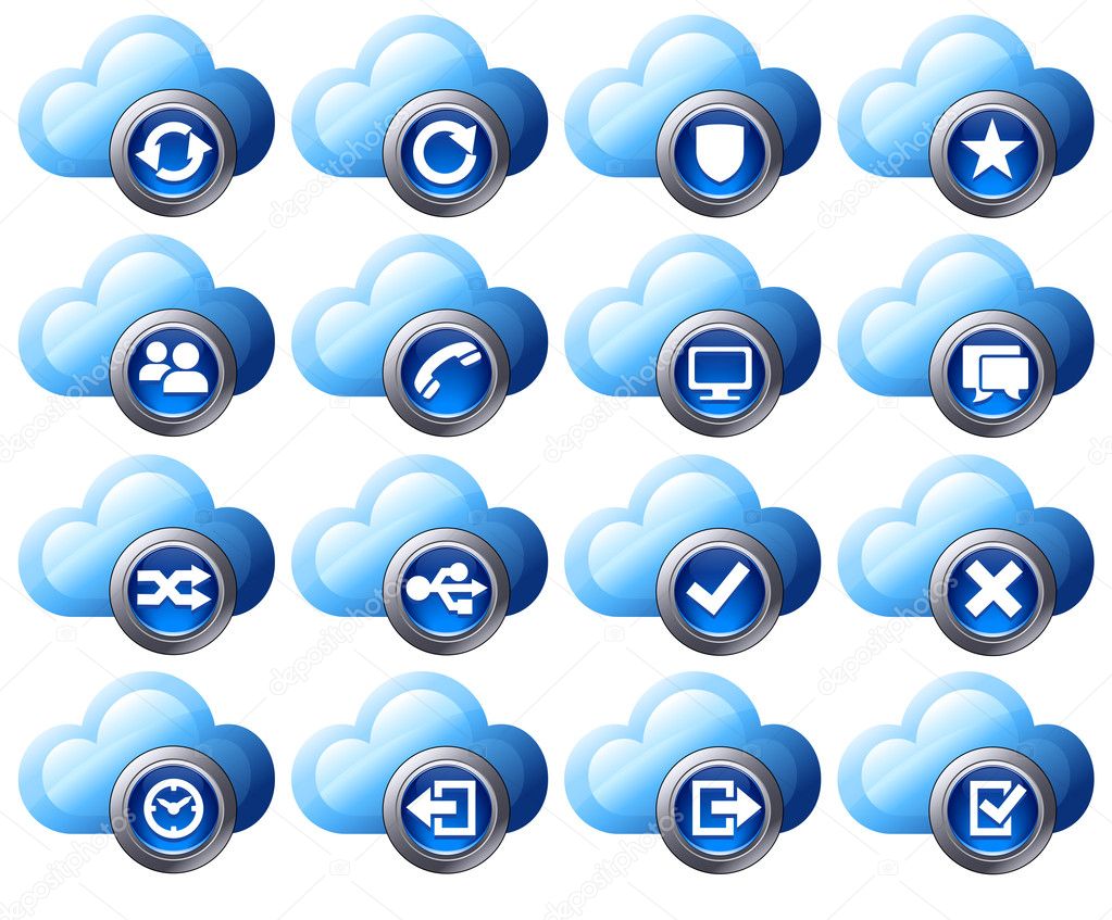 Virtual cloud icons Set 2 Blue