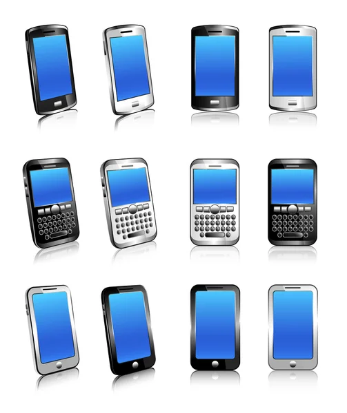 Teléfono celular inteligente móvil blanco 3D y 2D — Vector de stock