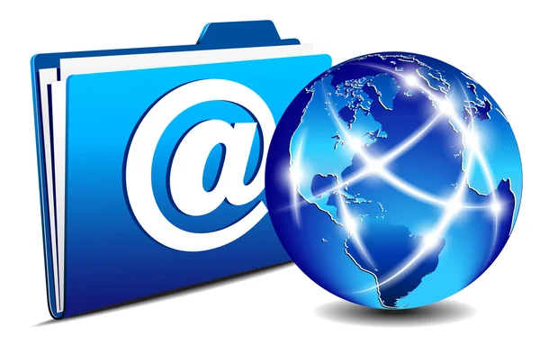 Έννοια δίκτυο κόσμο, Διαδίκτυο, ηλεκτρονικό ταχυδρομείο φάκελο και επικοινωνίας — Διανυσματικό Αρχείο