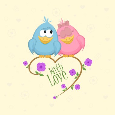 Love birds on the branch, vector illustration clipart