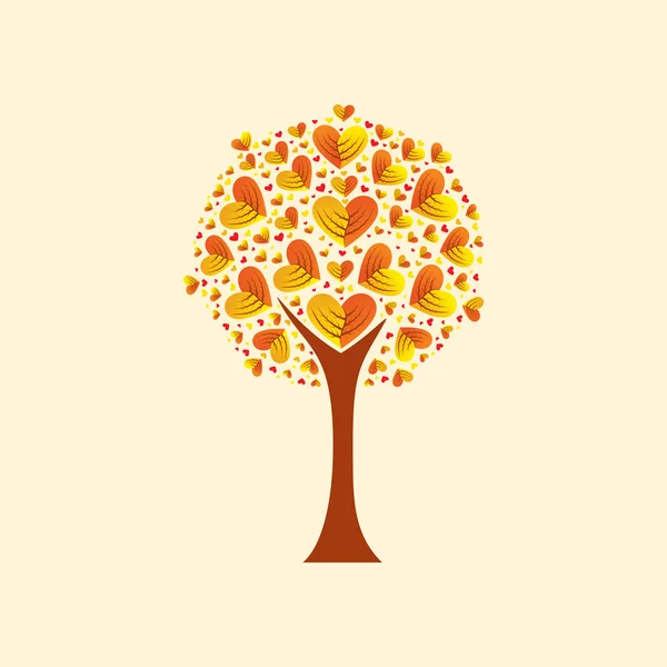Träd med hjärtformade blad, vektor illustration — Stock vektor
