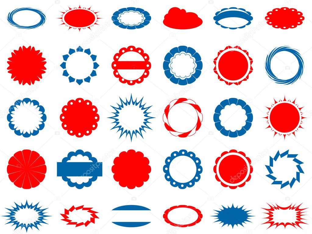 Set of 30 blue and red labels