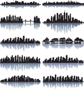 Set of detailed cities silhouette clipart