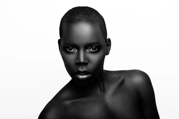 Black African young sexy fashion model studio portrait isolated white black — Stock Photo, Image