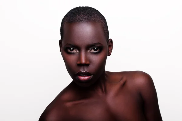 Black African young sexy fashion model studio portrait isolated white black — Stock Photo, Image