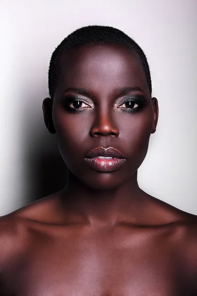 Black African young sexy fashion model studio portrait isolated white black — Stock Photo, Image