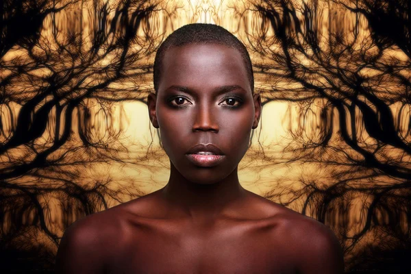 Black African young sexy fashion model studio portrait — Stock Photo, Image