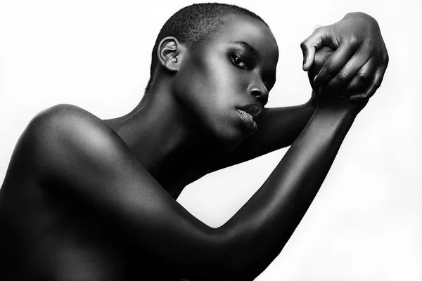 Schwarzafrikanische junge sexy Mode Modell Studio Porträt isoliert Stockbild