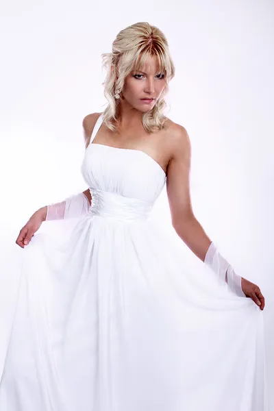 stock image Beauty young blonde bride dressed in elegance white wedding dress