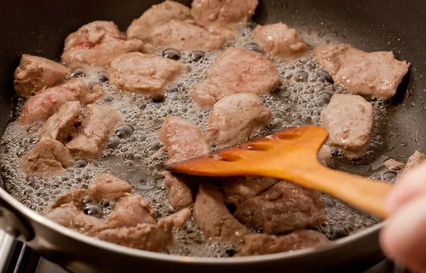 stock image Cooking meat in a frying pan