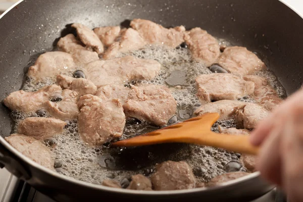 stock image Cooking meat in a frying pan